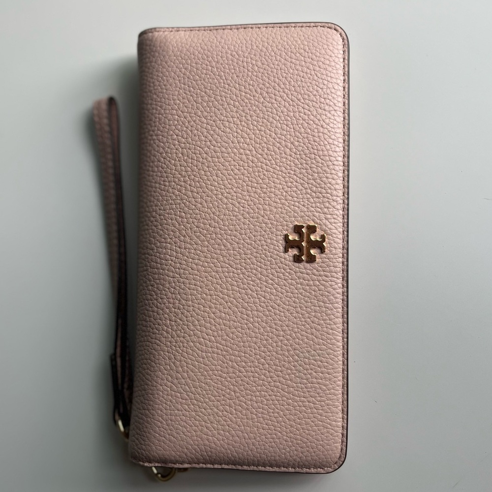 Tory Burch Blush Wristlet with Gold Emblem